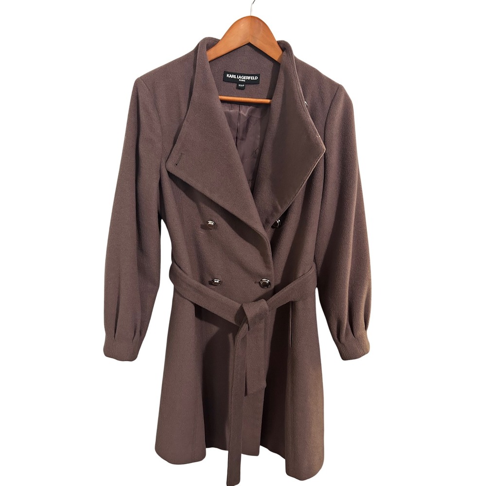 Karl Lagerfeld Paris‎ Purple Double Breasted Belted Wool Coat Women's Size Small